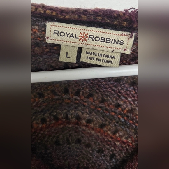 Royal Robbins Multi- Coloured Purple and Brown Crochet Knit Sz L Hooded Sweater - Picture 5 of 16